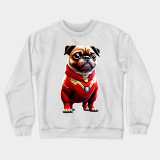 Cute Pug in Red Iron Suit with Arc Reactor Crewneck Sweatshirt